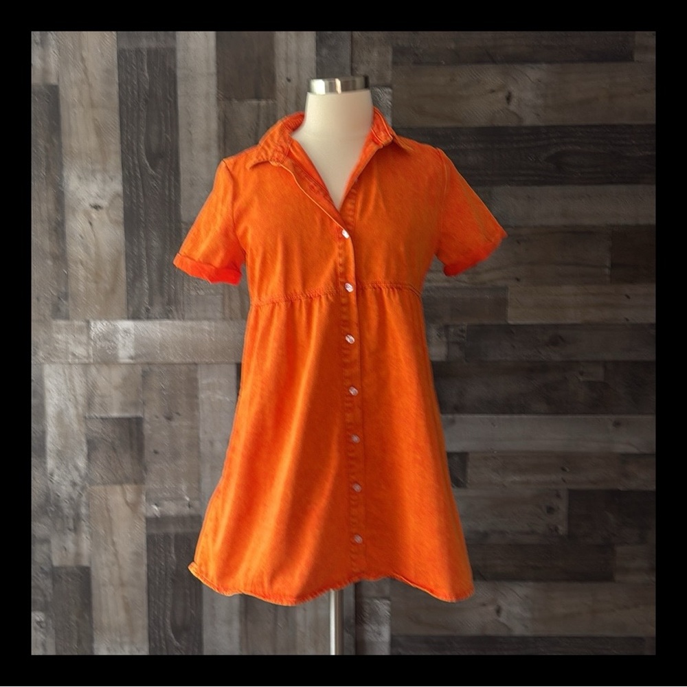 Orange denim dress large festival boho California minimalist capsule wardrobe